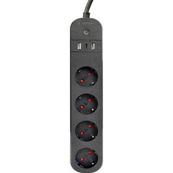 GEMBIRD SMART POWER STRIP WITH USB CHARGER 4 SOCKETS BLACK