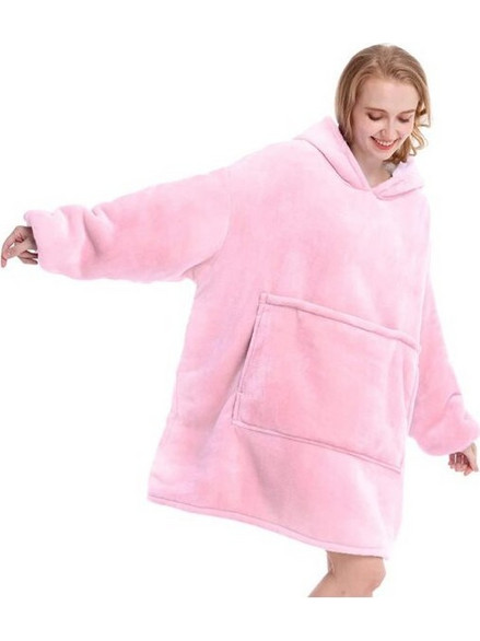 Hoodie Κουβέρτα Φούτερ βελουτέ με εσωτερική επένδυση, σε Ροζ χρώμα, 87x74x13 cm,Oversized