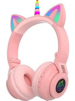 STN27 Ενσύρματα & Ασύρματα Bluetooth Παιδικά Ακουστικά On Ear Ροζ