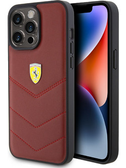 Ferrari Leather Stitched Lines Θήκη Προστασίας Red (iPhone 15 Pro Max)