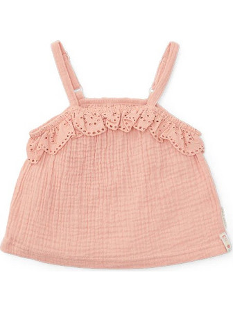 LITTLE DUTCH Μπλουζάκι αμάνικο από μουσελίνα Flower Pink