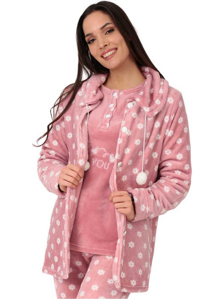 Lydia Creations Σετ Γυναικείες Πιτζάμες Χειμωνιάτικες Fleece Ροζ 23582