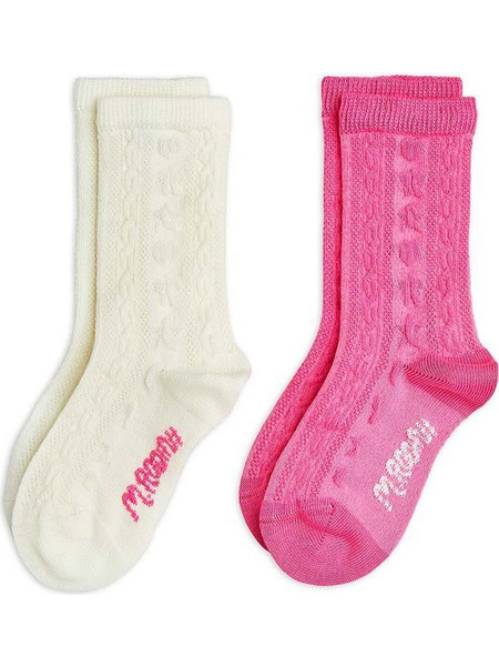 Mini Rodini Textured 2-pack socks (2476012600 TYPE) Άσπρο - Ροζ Κορίτσι Collection FW24-25