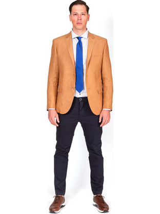 Reporter σακάκι slim fit Λινό μουσταρδί