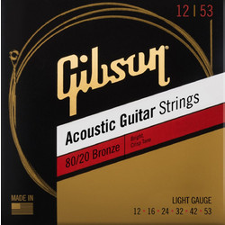Gibson Wound Σετ 6 Χορδές Ακουστικής Κιθάρας 80/20 Bronze 12-53" Light Tension