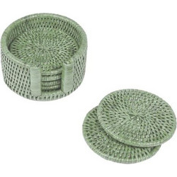 Σουβέρ Rattan Πράσινα Στρογγυλά Με Θήκη 10cm Caspari (6 Τεμάχια)