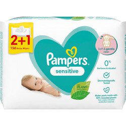 Pampers Sensitive Μωρομάντηλα Χωρίς Οινόπνευμα Άρωμα & Parabens 3x52τμχ