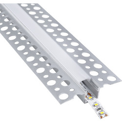 GLOBOSTAR(R) ALP-PLASTERIN GYPSO 70838-2M Χωνευτό Προφίλ Αλουμινίου Ειδικό για Γυψοσανίδα με Λευκό Γαλακτερό Πατητό Κάλυμμα για Ταινίες LED IP20 - Ασημί + Λευκό - Μ200 x Π5.6 x Υ1.5cm - Πακέτο 5 Τεμαχ