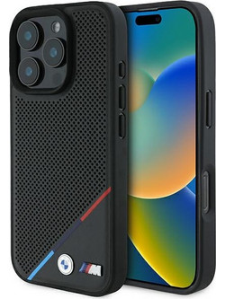 BMW M Perforated Tricolor Line MagSafe - θήκη για Apple iPhone 16 Pro - Μαύρο