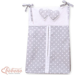 Diaper bag- Hanging Hearts white dots on grey