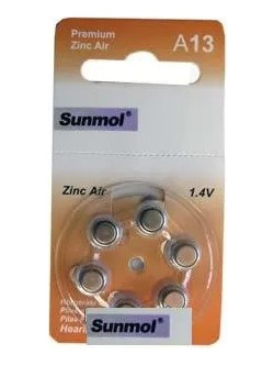ΜΠΑΤΑΡΙΕΣ ΑΚΟΥΣΤΙΚΩΝ Sunmol Α13 zINK aIR 1.4V Hearing Aid Batteries