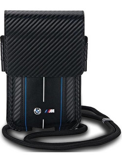 BMW Carbon & Blue Stripe phone bag - black