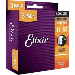 Elixir 16544 Χορδές Ακουστικής Κιθάρας 11-52 Σετ 3τμχ
