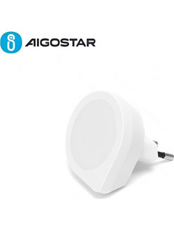 LED Φωτάκι Νυκτός 220V 0.2W 5LM με Φωτοκύτταρο - Κυκλικό Σχήμα και Θερμό Λευκό Φωτισμό 3000K Aigostar Λευκό