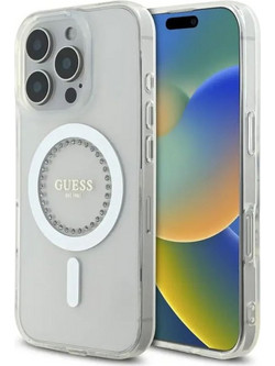 Θήκη Apple iPhone 16 Pro - Guess MagSafe Rhinestones Hard Case - White