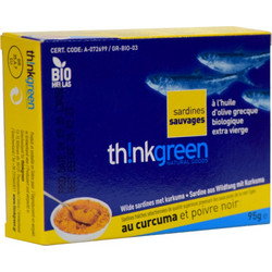 Think Green Σαρδέλες σε Ελληνικό Βιολογικό Ελαιόλαδο με Κουρκουμά & Μαύρο Πιπέρι 95g 17088