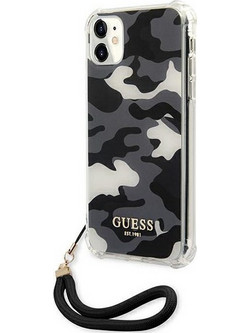 Σκληρή Θήκη Guess με Ενισχυμένες Γωνίες για iPhone 11 Με Λουρί - Camo Μαύρο