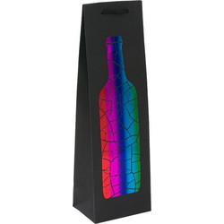 Τσάντα Δώρου για Μπουκάλι Μαύρη Rainbow Foil Σχέδιο 11x8.5x38.5cm