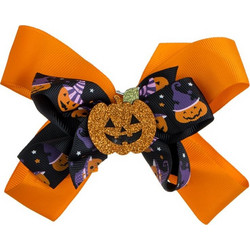 Halloween Κλιπ Μαλλιών Φιόγκος Πορτοκαλί Μαύρος Κολοκύθα με Πορτoκαλί Glitter 13cm