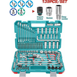 TOTAL Επαγγελματική Κασετίνα Καρυδάκια 1/4"-3/8"-1/2" 7 Εργαλεία Χειρός 139 τεμ. THKTHP21396