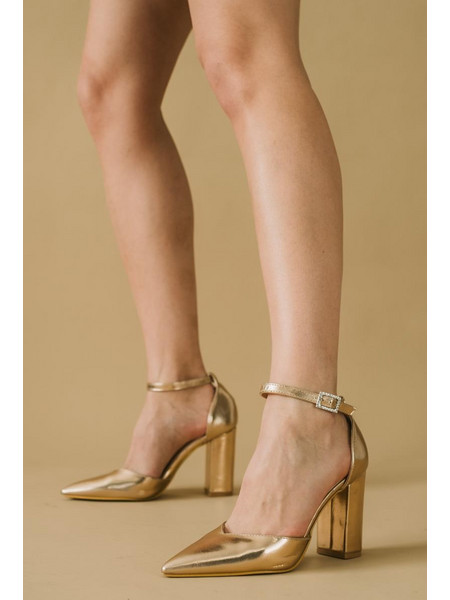 Γόβες μυτερές με σχέδιο V και ankle strap 330.LL1195-L CHAMPAGNE
