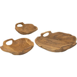 Artekko Woody Μπολ από Ξύλο Teak Φυσική Απόχρωση (40x40x8)cm (30x30x8)cm (21x21x6.5)cm Σετ/3