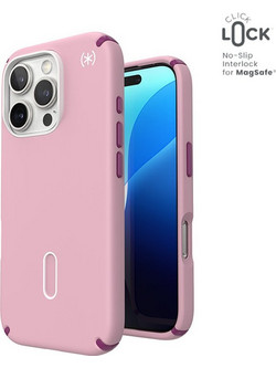 Speck Presidio2 Pro ClickLock & MagSafe - Case for iPhone 16 Pro (Wednesday Pink / Boysenberry Purple / White) - (150700-3250)