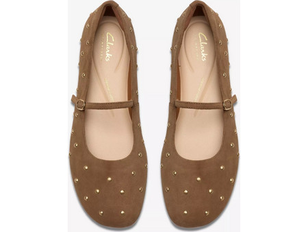 Clarks Livia Stud Mary Jane Ballerinas Suede Walnut