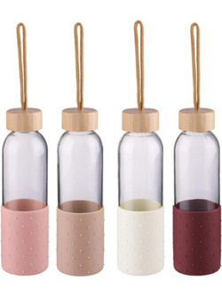 Μπουκάλι γυάλινο νερού με θήκη/4χρώμ. 500ml/6,5x23cm - Plastona