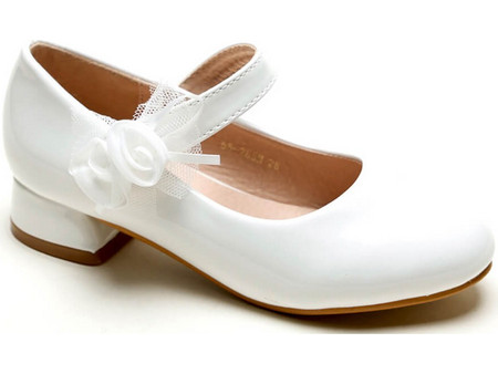 Elegant Off White Patent Girls Party Shoes with Side Flower Bianca