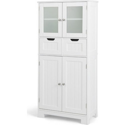 Costway Λευκός Μπουφές Κουζίνας & Μπάνιου 60 x 30 x 128 cm με Γυάλινη Βιτρίνα JV12668WH