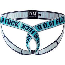Men's Jockstrap Underwear Breathable Thong Hollow Out G-String O-Ring Gay Low Waist Light Blue
