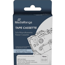 Mediarange MRBTZFX231 Ετικέτες Γενικής Χρήσης για Brother TZ-FX231/TZe-FX231 12mm, 8m, Laminated and Permanent Adhesive, Flexible, Black on White