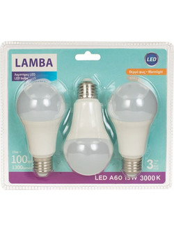 Λαμπτήρες LED E27 15W (A60) 3 τμχ. - Θερμό Φως