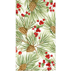 Χαρτοπετσέτες Guest Evergreen Berries White 10.8x19.8cm Caspari (15 Tεμάχια)