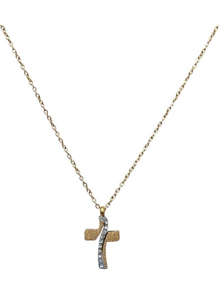 Ατσάλινο Κολιέ Σταυρός με Στρας - Stainless Steel Cross Necklace A31113