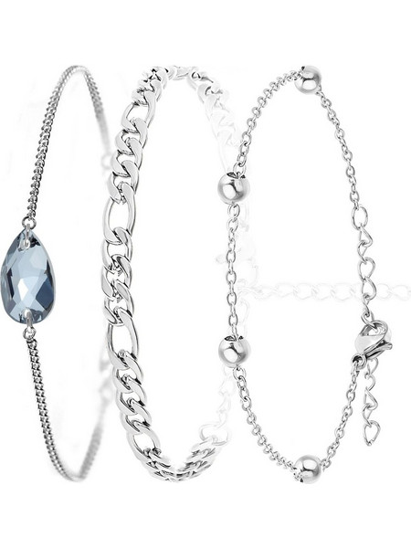 So Charm Σετ 3 Βραχιόλια διακοσμημένα με Κρύσταλλα Swarovski, Ασημί BS4388+B2384+B2371-A