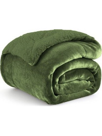 1+1 Δώρο Κουβέρτα Υπέρδιπλη Flannel Sherpa 220x240 Dark Green KP111