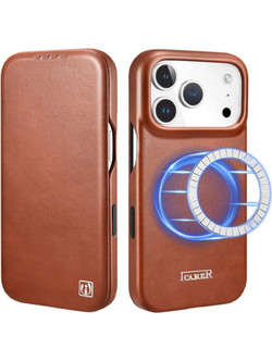 iCarer Curved Edge Leather Folio MagSafe Flip Θήκη Retro Brown (iPhone 17 Pro)