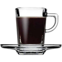Pasabahce Φλυτζάνι Γυάλινο 7.5cl Espresso & Πιάτο Γυάλινο 10.5εκ CARRE 95754 6τμχ