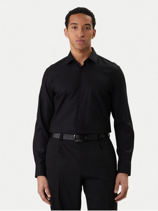 Hugo Ανδρικό Πουκάμισο Βαμβακερό Μακρυμάνικο Slim Fit Μαύρο 50555295-001