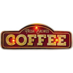 Μεταλλική Πινακίδα LED Forever Light RETRO Fresh Brewed Coffee Κόκκινο-Χρυσό N68165