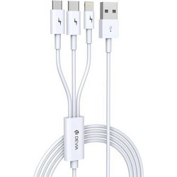 Καλώδιο Σύνδεσης USB 2.0 Devia EC141 3 σε 1 USB A σε Micro USB & USB C & Lightning 15W 1.2m Smart Λευκό N60275