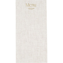 Beauty Home 10 Κάρτες χάρτινες menu με εφέ λινού με κορδόνι Μπεζ και χρυσό χαρτί 10 x 20 cm