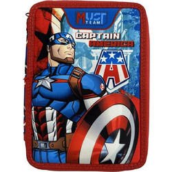 Must Avengers Captain America Κασετίνα Γεμάτη με 2 Θήκες Μπλε 506097
