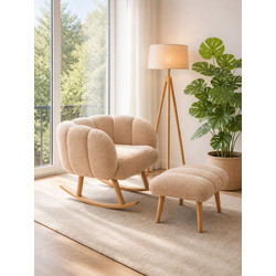 Stewe Home Κουνιστή Πολυθρόνα με Υποπόδιο Ύφασμα Teddy Μπεζ 70x70x70cm 869787