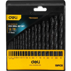 DELI σετ τρυπάνια DH-MHZ019-ED1 για σίδηρο HSS, 1-10mm, DIN 338, 19τμχ