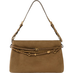 Σουέτ shoulder belt bag με λεπτομέρειες και λουριά