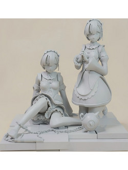 Άβαφη 3D Φιγούρα Rem and Ram from Re Zero για Βάψιμο DIY (Δώρο τα Χρώματα)
