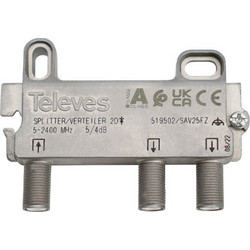Televes 519502 | Μεταλλικός διακλαδωτής F 5-2400Mhz ALL-BAND 2 εξόδων, με πέρασμα DC απο το OUT προς το ΙΝ